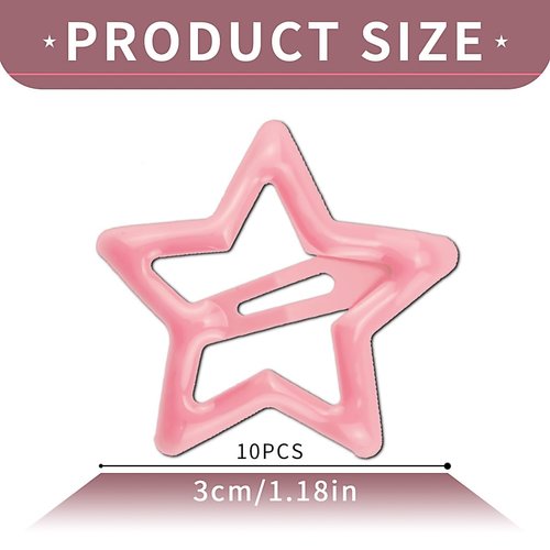 10PCS Star Snap Hair Clips Y2K Star Hair Clips Pink Metal Hair Barrettes for Girls Women Cute Y2K 2000s Star Hairpins Headpieces Decoration Non-Slip Star Hair Accessories Hairclip for Thin Thick Hair
