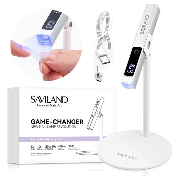 SAVILAND LED U V Light with Magnetic Stand & LCD Screen Portable Nail Lamp Kit Handsfree 2-Timer Modes Portable Mini Nail Dryer Stand for Gel Nails USB Rechargeable and Wireless for Home DIY Manicure