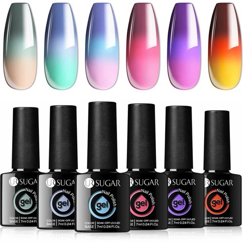 UR SUGAR Color Changing Gel Nail Polish Set, 6 Colors Temperature Red Pink Purple Mood Changing Long Lasting Soak Off Manicure DIY Home Kit for Women