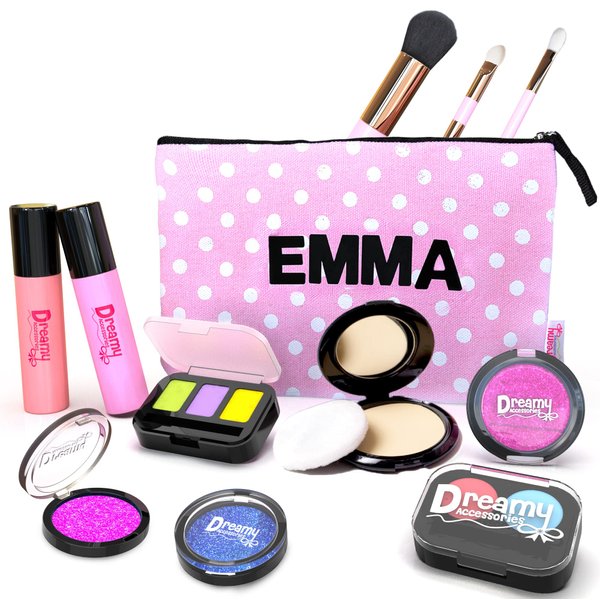 Pretend Makeup for Kit for Girls + Customizable Cosmetic Bag Pretend Play Toy, Fake Makeup for Kids 3-5 Toddler Makeup Kit Play Makeup Kit for Girls 4 6 Pretend Makeup for Toddlers Fake Makeup Kit