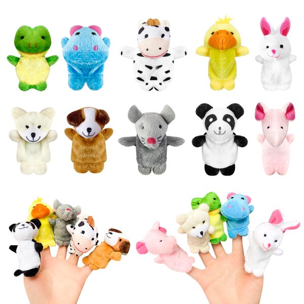 Kaemi 10 Pcs Finger Puppets for Toddlers, Soft Plush Animals Finger Puppet Toys for Story Time Playtime Shows Party Favors, Educational Puppets for Autistic Children