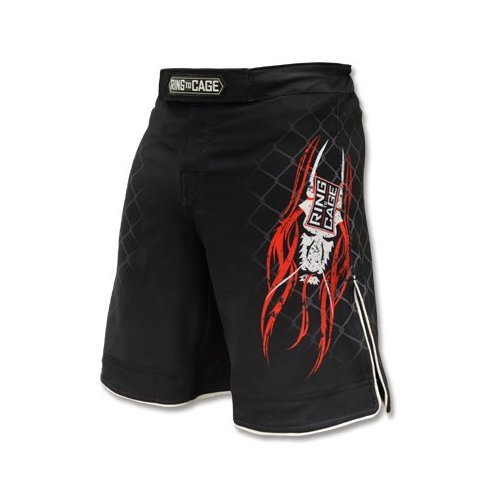 Ring to Cage Elite Fight Shorts - Black or White for MMA, BJJ, Jiu Jitsu, Grappling, No Gi, Wrestling (Waist 44", Black)