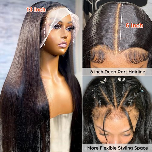 tunfine 30 Inch 250 Density 13x6 Hd Lace Front Wigs Human Hair, Glueless Straight Frontal Wigs Human Hair Pre Plucked With Baby Hair