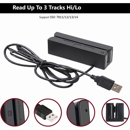 Posunitech Mini Msr100 Swipe Magnetic Credit Card Reader 3 Tracks Hi/Lo Data Collector, USB Msr Stripe Card Reader for Point of Sale (POS), Access Control, ID Verify