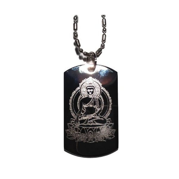 Buddha Sitting on Lotus Leaf Buddhism Religous Symbol Logo - Military Dog Tag Luggage Tag Key Chain Metal Chain Necklace