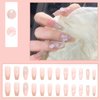 Hkanlre Pink Press on Nails Butterfly Coffin Fake Nails Tips Full Cover French False Nails for Women and Girls 24PCS
