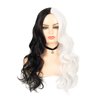 Kaneles Half Black Half White Wigs Long Curly Women Full Wigs for Cosplay Party or Daily Use with Wig Cap(Half Black Half White)