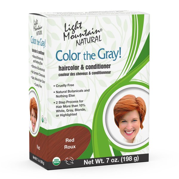 Light Mountain Henna Hair Color & Conditioner, Color the Gray – Red Hair Dye, 2-Step Chemical-Free, Semi-Permanent Hair Color for White, Gray, and Blonde Hair + 4 Hair Clips
