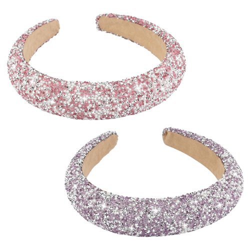 Yonchic 2-Piece Rhinestone Headband, Bling Diamond Headbands for Women Girls Thin/Medium Thick Hair, Glitter Sparkle Jeweled Hair Accessories (Pink & Purple)