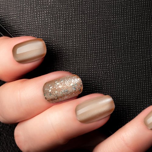 ClawArts Medium Square Champagne Cat Eye Glitter Press On Nails with Jelly Gel Sticker, Sparkling Finish, No Liquid Glue or UV Light Required, Suitable for Office and Everyday Use