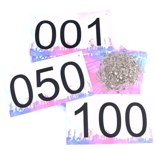 TRIWONDER Tyvek Running Bib Competitor Numbers with Safety Pins, Running Numbers Paper Tags for Marathon Races (Colorful- Numbers 001-100)