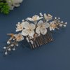 New Soft Material Polymer Clay White Flower Wedding Hair Accessories for Women Handmade Pearl Gold Wedding Hair Comb Bridal Jewelry