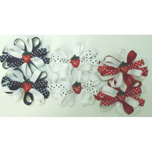 Sj.163, Set of Six Multicolor Polka Dot Ribbon Hair Bow Clip on French Barrette for Teens and Women