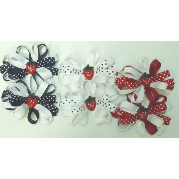 Sj.163, Set of Six Multicolor Polka Dot Ribbon Hair Bow Clip on French Barrette for Teens and Women