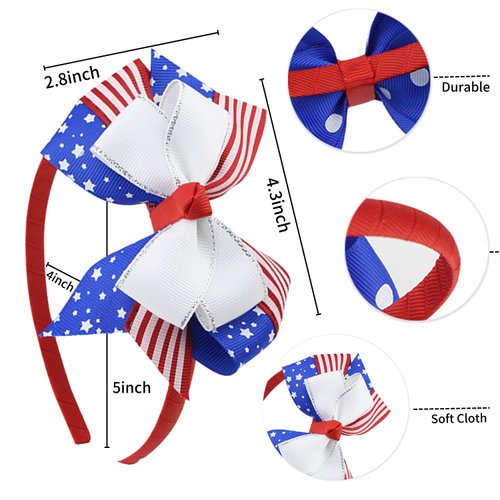 AIUPUOC 4th of July Headband Bows for Girls Big Hair Bow Headband for Toddler Girls Fourth of July Hair Accessories Patriotic Bows Shaped Design Hair Band Independence Day Party Hair Decorations 1Pcs