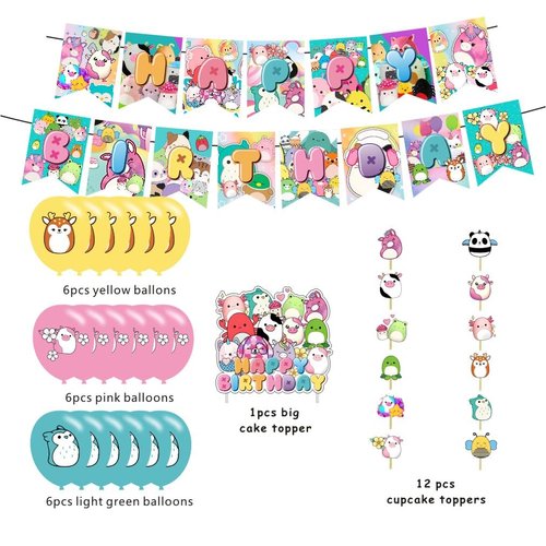 Cute Birthday Decorations, Cute Party Supplies Include Happy Birthday Banner, Cake Topper and Cupcake Toppers, Balloons for Kids Party Decor