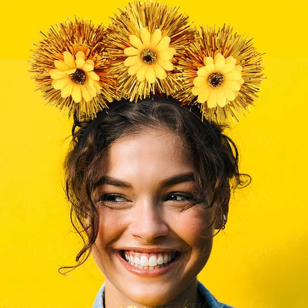 Fdesigner Boho Flower Headband Gold Daisy Hairband Sunflower Tinsel Hair Hoop Holiday Headpiece Hawaii Cute Head Bands Bride Hair Accessories for Party Carnival Gift