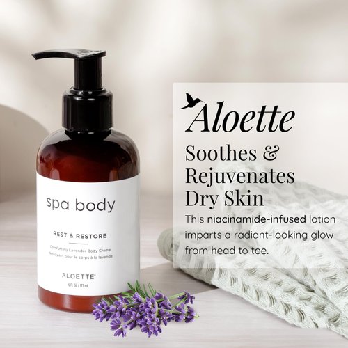 Aloette Lavender Body Cream, Rest & Restore - Moisturizing Cream for Dry Skin - Niacinamide-Infused Body Lotion with Shea Butter, Aloe Vera - Soothing & Rejuvenating Moisturizer for a Radiant Glow