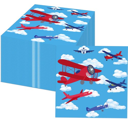 Airplane Party Paper Napkins 60pcs Airplane Party Decorations Airplane Aircraft Disposable Paper Napkins for Aviation Theme Boys Baby Shower 1st 2nd 3rd 4th Birthday Party Supplies Decorations
