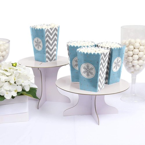Big Dot of Happiness Winter Wonderland - Snowflake Holiday Party and Winter Wedding Popcorn Treat Boxes - Set of 12