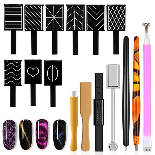 DANNEASY 16pcs Cat Eye Magnet for Nails Acrylic Magnetic Gel Nail Polish Stronger Nail Magnets Wand Double-Head Magnet Board Nail Polish Magnet Pen Nail Design Tools Nail Art Accessories