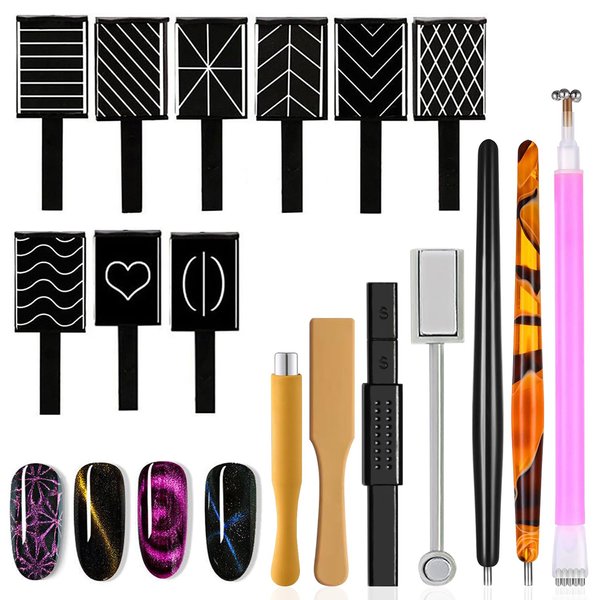 DANNEASY 16pcs Cat Eye Magnet for Nails Acrylic Magnetic Gel Nail Polish Stronger Nail Magnets Wand Double-Head Magnet Board Nail Polish Magnet Pen Nail Design Tools Nail Art Accessories