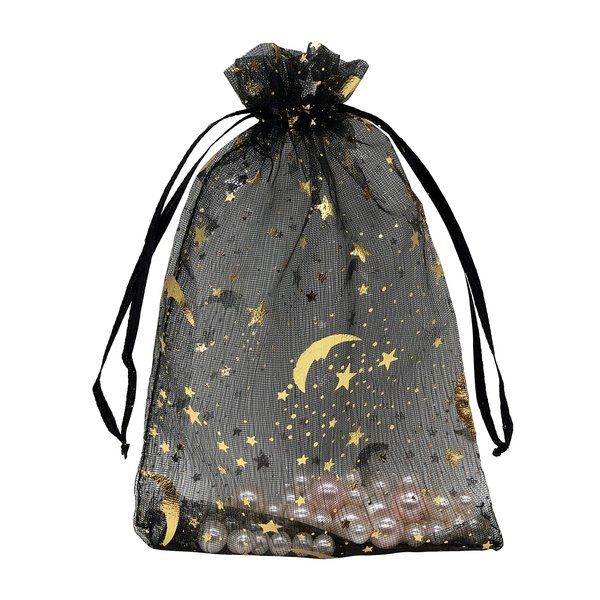 Jexila 100PCS Black Organza Bags 5''X7'' Small Mesh Gift Bags Drawstring Jewelry Bag for Birthday Wedding Party Favor Halloween Goodie Candy Bags