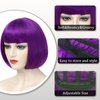 YBYMCAI Purple Bob Wig With Bangs Short Dark Purple Bob Wigs For Women Straight Bob Bangs Wig 10 Inch Heat Resistant Synthetic Hair Natural Looking For Daily