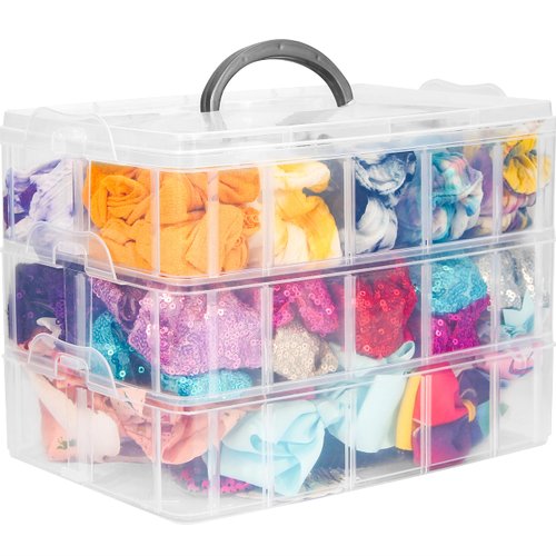 JOYMOMO Hair Bow Holder Organizer for Headbands, Baby Girl Hair Accessories Storage Box, Transparent Three-layer Storage Organizer for Hair Bows Accessories (without Accessories) (Transparent)