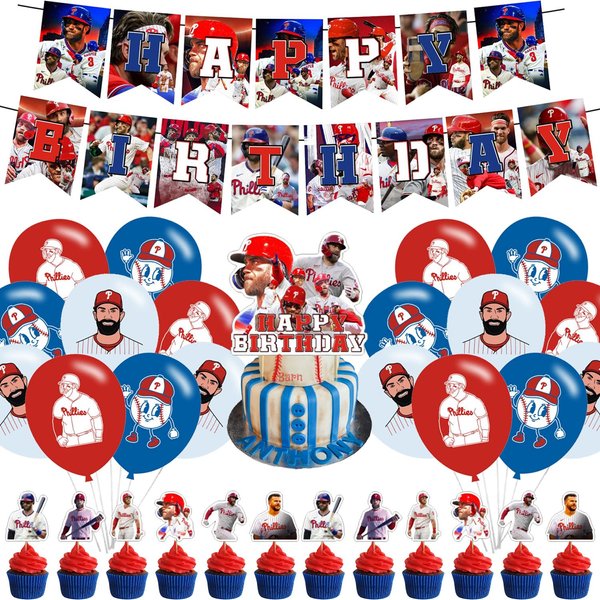 Bryce Harper Baseball Star Birthday Party Decorations, Themed Party Supplies with Banner, Cake Topper, Cupcake Toppers, Balloons for Kids Adults Kids Sports Party Decorations
