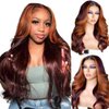 Ginger Skunk Stripe Wig Human Hair Reddish Brown With Ginger Orange Body Wave 13x4 HD Lace Front Wigs 180% Density Autumn Brown with Highlight Ginger Colored Human Hair Wig 20 Inch