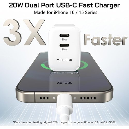 i Phone 16 15 Charger Fast Charging, 2Pack Dual Port 20W USB C PD3.0 Wall Charger Block with 10FT USB C to C Cord for iPhone 16 Pro Max /16 Pro/16 Plus/15 Pro Max /15 Pro/15 Plus, iPad Pro/Air/Mini 6