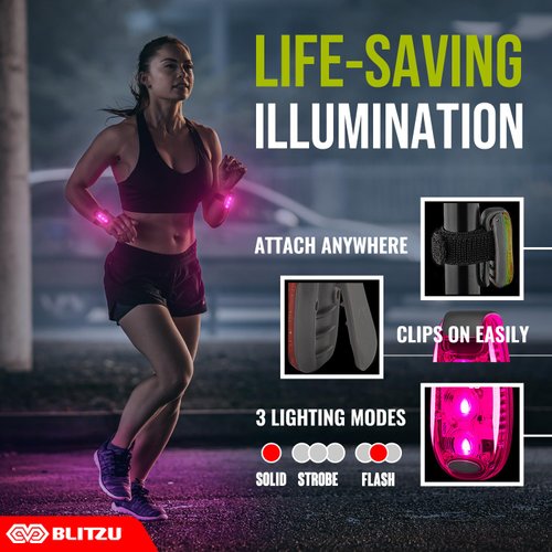 BLITZU Dog Lights for Night Walking Running Gear Running Reflective Gear Stroller Lights Walking Light Night Walking Dog Collar Lights Nighttime Clip on Running Lights for Joggers Clip Pink
