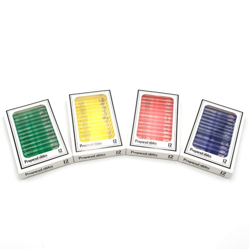 QIXINSTAR 48pcs Prepared Plastic Microscope Slides Biological Specimen with 4 Boxes for Children Student Enlighten Education