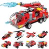 QLT QIAOLETONG City Fire Truck Building Kit for Kids 6-12 Years Old, Compatible with City Fire Truck 8-in-1 Building Block, Fire Helicopter Toys Building Sets.(313 PCS)
