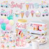 Ice Cream First Birthday Party Decorations, Sweet One Banner Cake Cupcake Toppers Macaron Balloons for Summer Ice Cream Popsicle Theme Baby 1st Birthday Girl Ice Cream One Year Old Bday Party Supplies