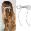 TUCEWP Rhinestone Bow Hair Clips Silver Sparkly Long Tail Hair Bow for Women Girls French Big Bling Ribbon Bowknot Spring Hair Clips for Curly Thick Hair Fashion Wedding Party Hair Accessories