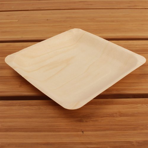 BambooMN Brand - 5.5" x 5.5" x 0.78" Disposable Wood Square Plates/Dishes, 25 Pieces
