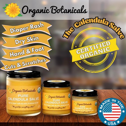 Organic Botanicals Pure Calendula Salve Healing Balm - Calendula Cream Healing Hand Salve Ointment from Local Organic Calendula Flowers, Calendula Gel Eczema Ointment, Certified Organic 2 Oz