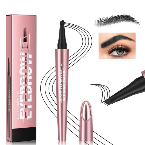 Magic Eyebrow Pencil Waterproof Microblading Eyebrow Pencil Contouring Pen, 4 Tip Microblade Eyebrow Pen Natural Brows Pen for Women (Black)