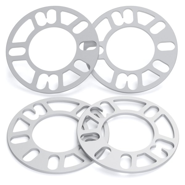 dynofit Universal 5mm Wheel Spacers for 98-120 Multiple Bolts Pattern, Pack of 4 Thin Aluminum Shims Hubcentric Spacer for 4 Lug and 5 Lug Wheels/Rims Fit for Dodge Ford Je/ep Nissan Honda