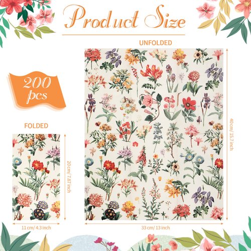 100 Pack Paper Napkins Watercolor Floral Vintage Wild Flower Disposable Hand Towels Decorative Paper Guest for Bathroom Wedding Birthday Party Baby Shower