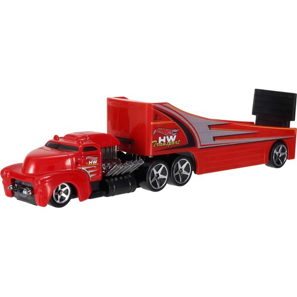 Hot Wheels Toy Truck & Car, Super Rigs Transporter & Matching Vehicle in 1:64 Scale (Styles May Vary)