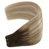 YoungSee Sew in Hair Extensions Real Human Hair Straight Weft Extensions Human Hair Dark Brown Base with Medium Ash Blonde and Light Blonde Highlights Human Hair Weft Extensions 18Inch 100G