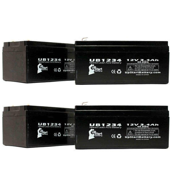 4 Pack Replacement for APC Back-UPS 350 BE350S Battery - Replacement UB1234 Universal Sealed Lead Acid Battery (12V, 3.4Ah, 3400mAh, F1 Terminal, AGM, SLA) - Includes Two F1 to F2 Terminal Adapters