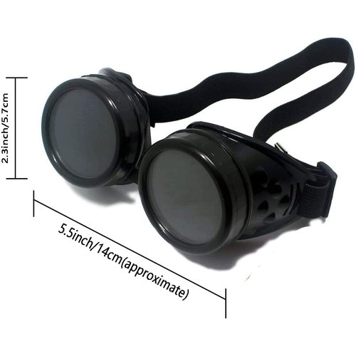 TamBee New Colored Diamond Lens Vintage Steampunk Goggles Glasses Welding Black With Blue Rechangeable Lens Halloween Face Mask