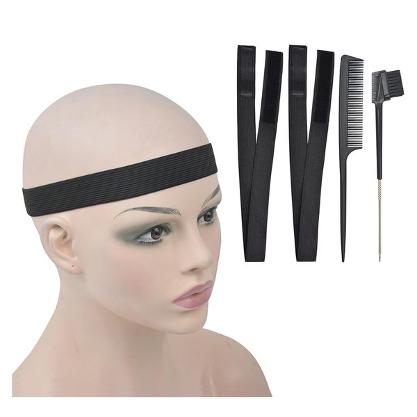 YTBYT 2 Pcs Wig Bands Lace Melting Bands Wig Elastic Bands with Combs and Hair Brush for Lace Front Wigs(Width 1 Inch)