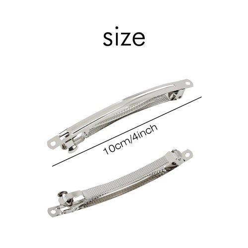 Cinaci 20 Pack 2.4 Inch / 3 Inch/ 4 Inch Blank Silver Metal DIY Craft French Barrettes Snap Hair Clips Pins for Women Girls Hair Accessories (4 Inch)