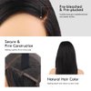 BIG G HAIR 14 inch Yaki Straight Virgin Human Hair Side Part Wig With Adjustable Straps & Elastic Band At The Back & Secure Combs, Natural #1B Color Invisible Knots Wig 180% Density