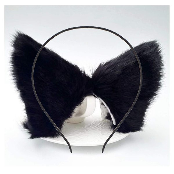 Cat Ears Headband Hair Clips Fox Ears Hair Bands Barrettes Women Furry Kitty Kitten Cat Headpiece Hairband Hair Hoop Halloween Party Decoration Cosplay Costume Handmade Hair Accessories Black Black